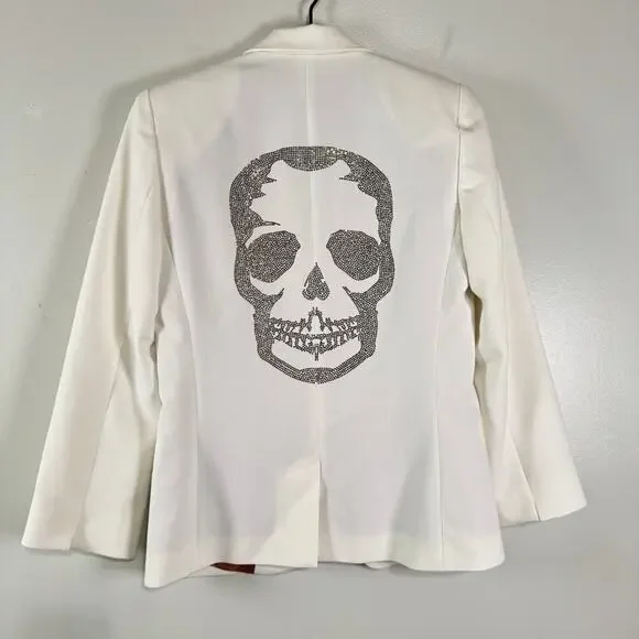 Zadig & Voltaire Vedy Bis Skull Ecru Single Breasted Blazer Size 36 Sm Corpcore - Picture 4 of 15
